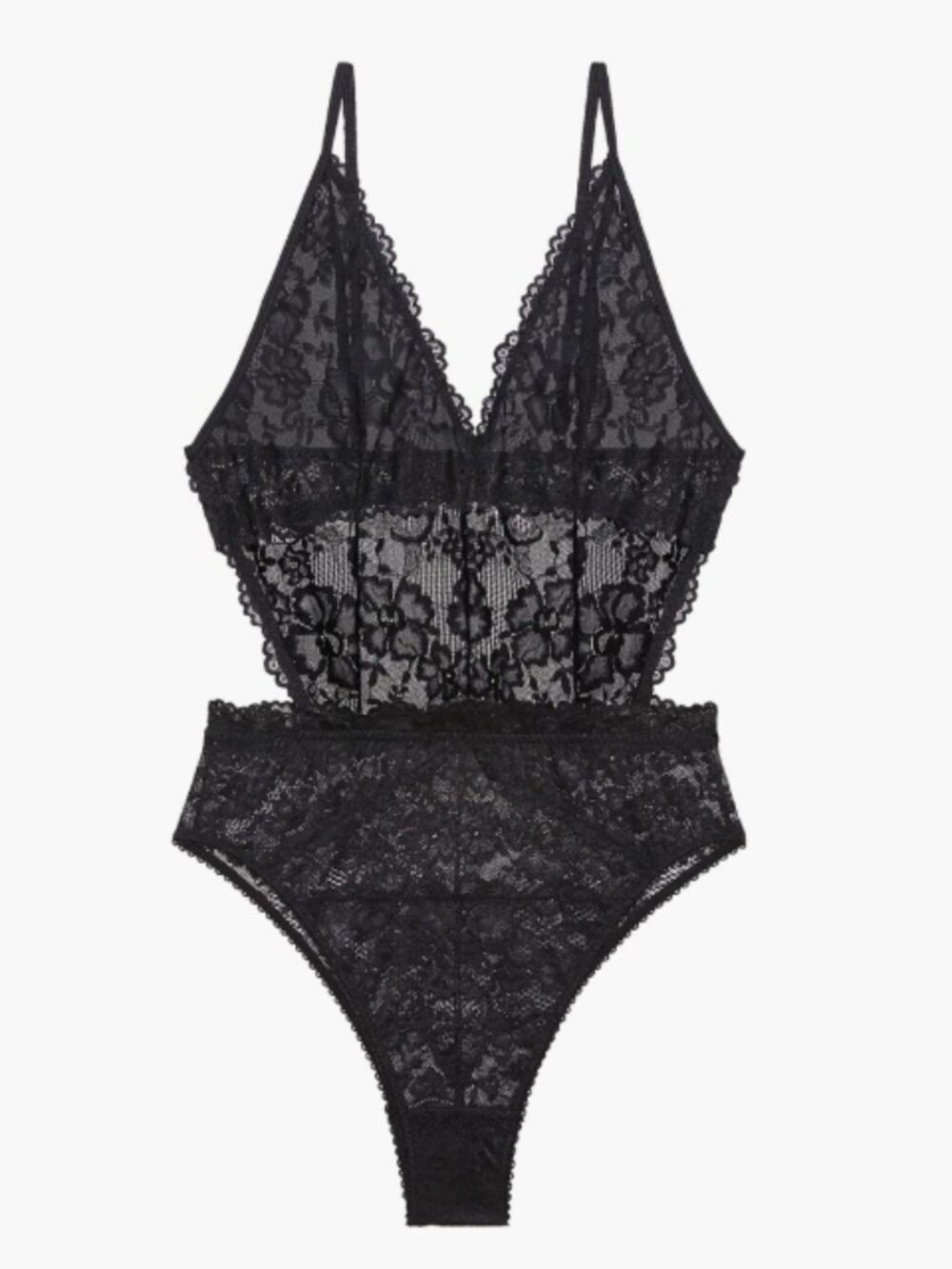 Savage X Fenty Black Sheer Floral Lace Bodysuit Lingerie Intimate Size XL